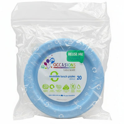 Light Blue Plastic Lunch Plates 180mm 20pk