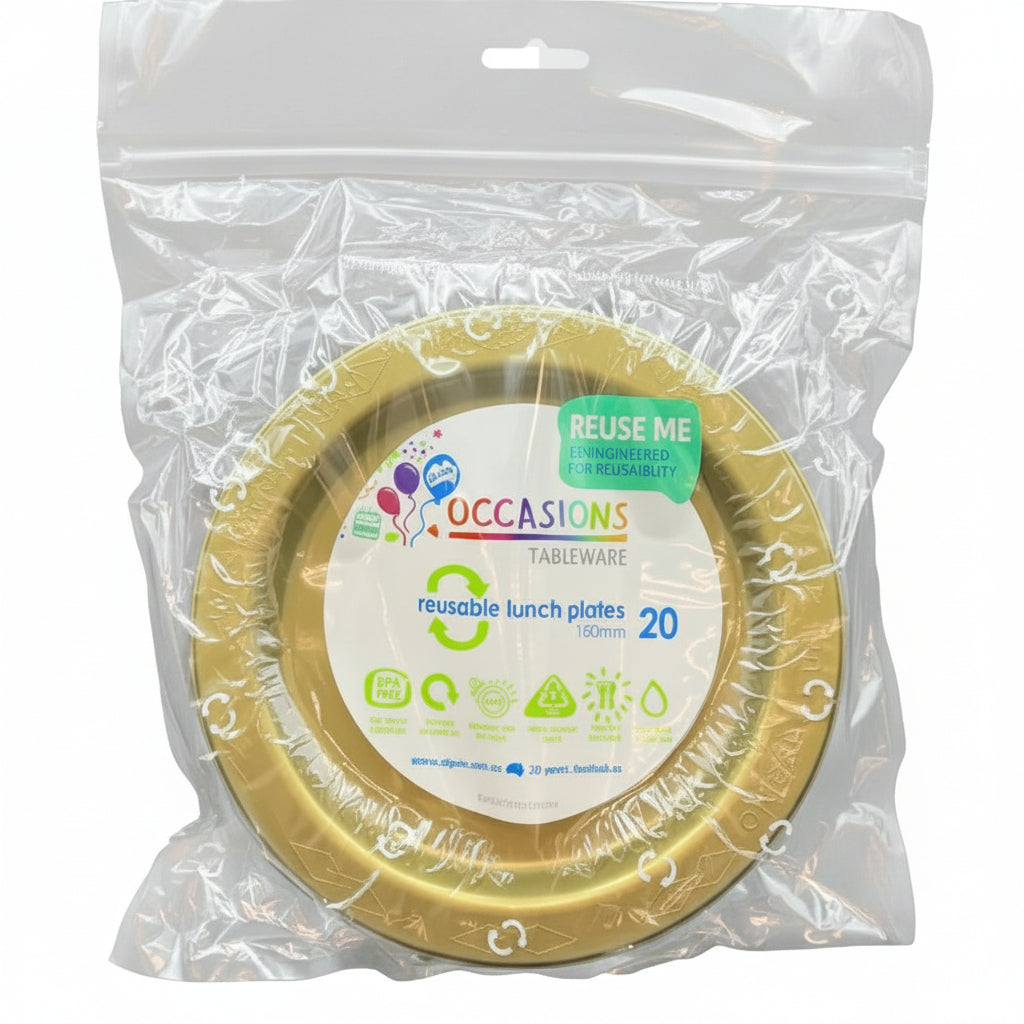 Gold Plastic Lunch Plates 180mm 20pk