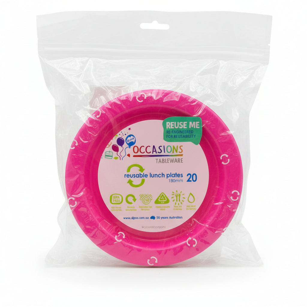 Magenta Plastic Lunch Plates 180mm 20pk