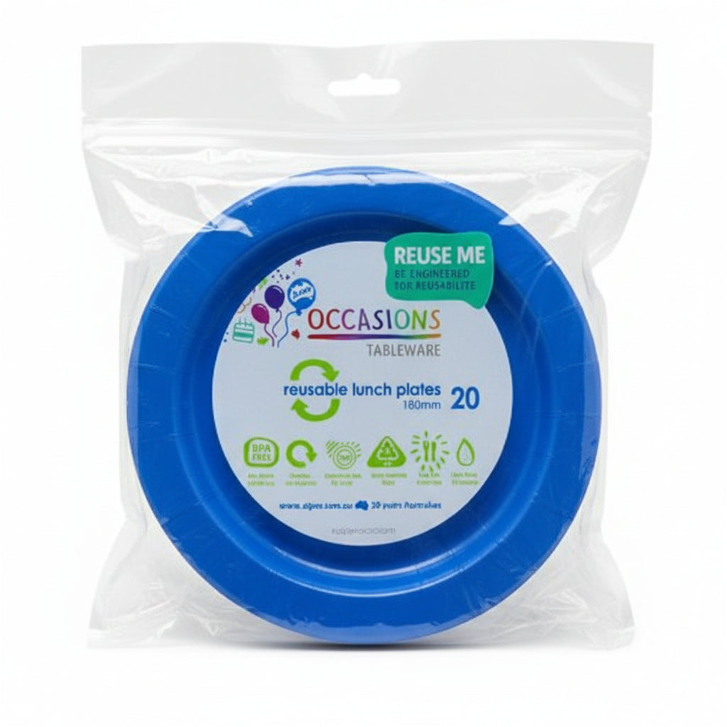 Royal Blue Plastic Lunch Plates 180mm 20pk