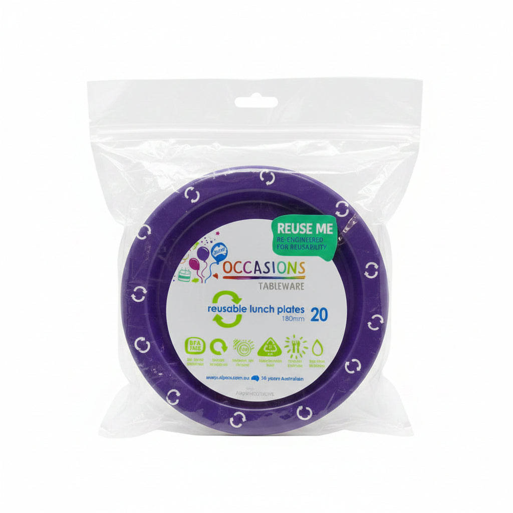 Purple Plastic Lunch Plates 180mm 20pk