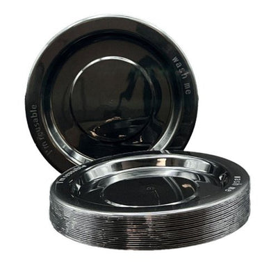 Black Plastic Lunch Plates 180mm 20pk