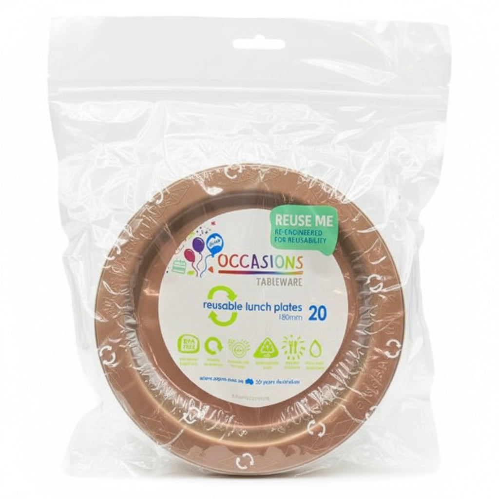Rose Gold Plastic Lunch Plates 180mm 20pk