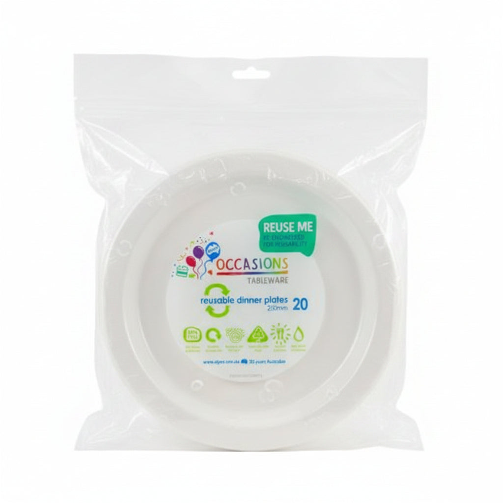 White Plastic Dinner Plates 230mm 20pk