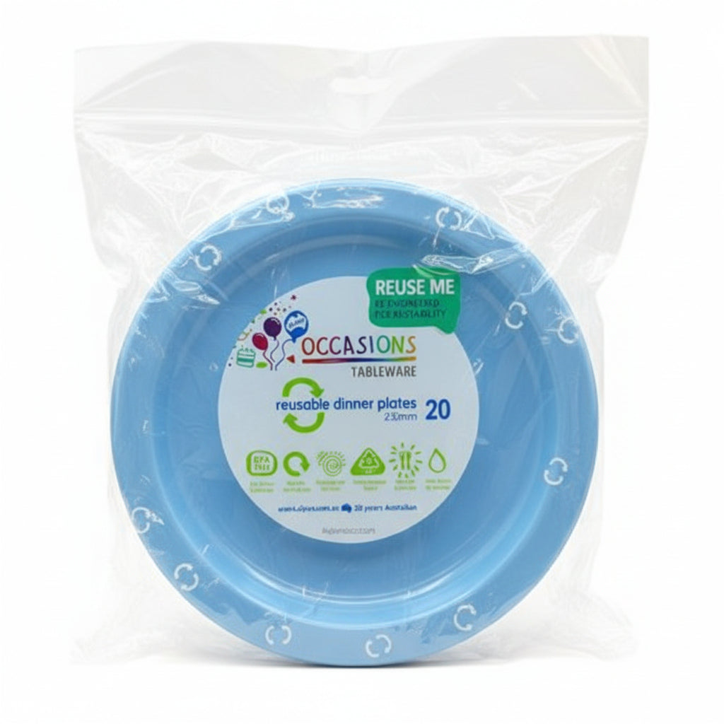 Light Blue Plastic Dinner Plates 230mm 20pk