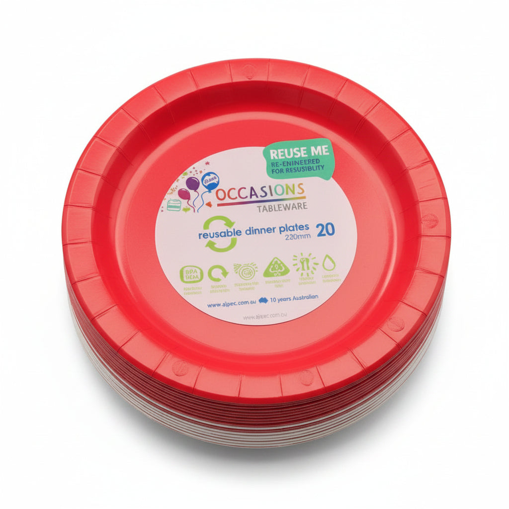 Red Plastic Dinner Plates 230mm 20pk