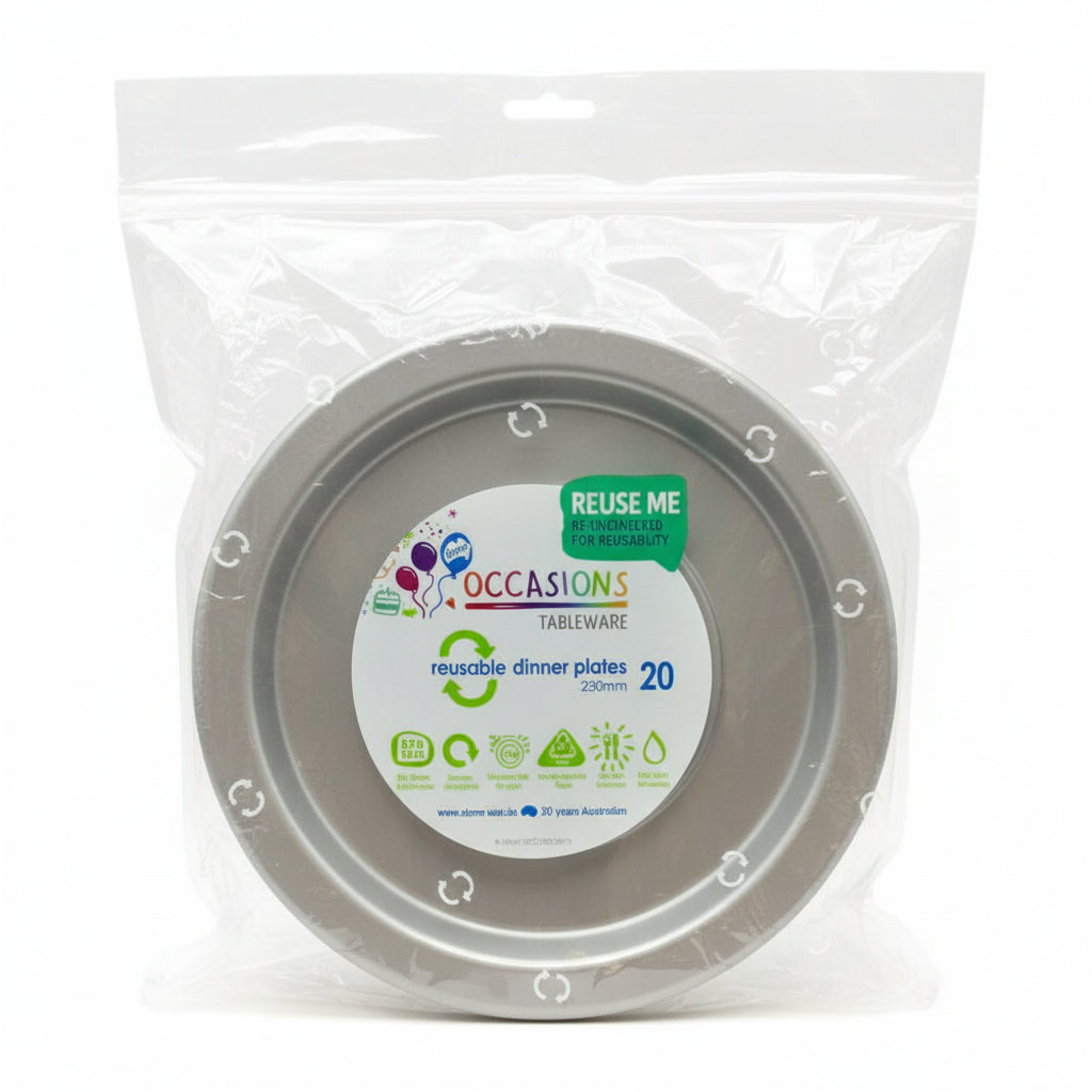 Silver Plastic Dinner Plates 230mm 20pk