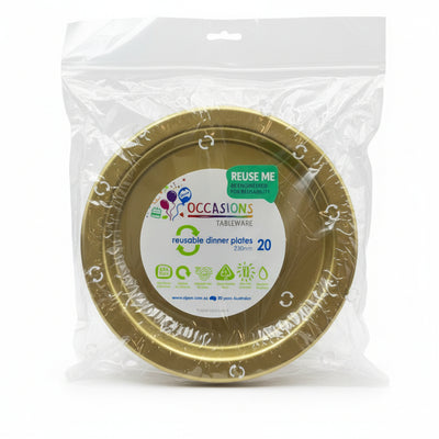 Gold Plastic Dinner Plates 230mm 20pk