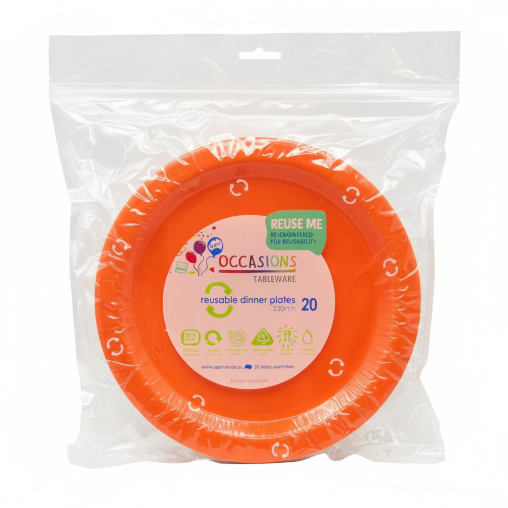 Orange Plastic Dinner Plates 230mm 20pk
