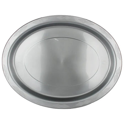 25pk Silver Plastic Reusable Oval Plates 315x245mm