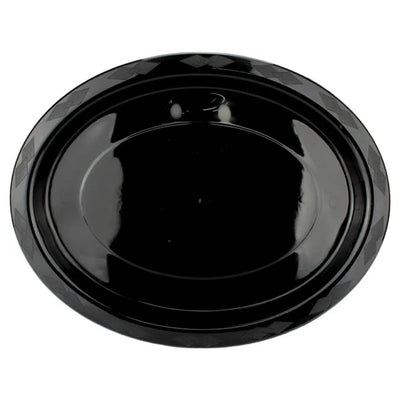 25pk Black Plastic Reusable Oval Plates 315x245mm