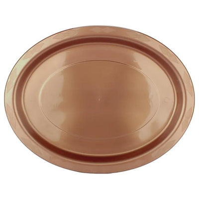 25pk Rose Gold Plastic Reusable Oval Plates 315x245mm