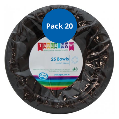 Black Plastic Bowls 20pk