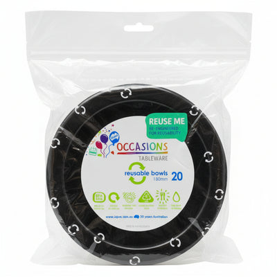 Black Plastic Bowls 20pk