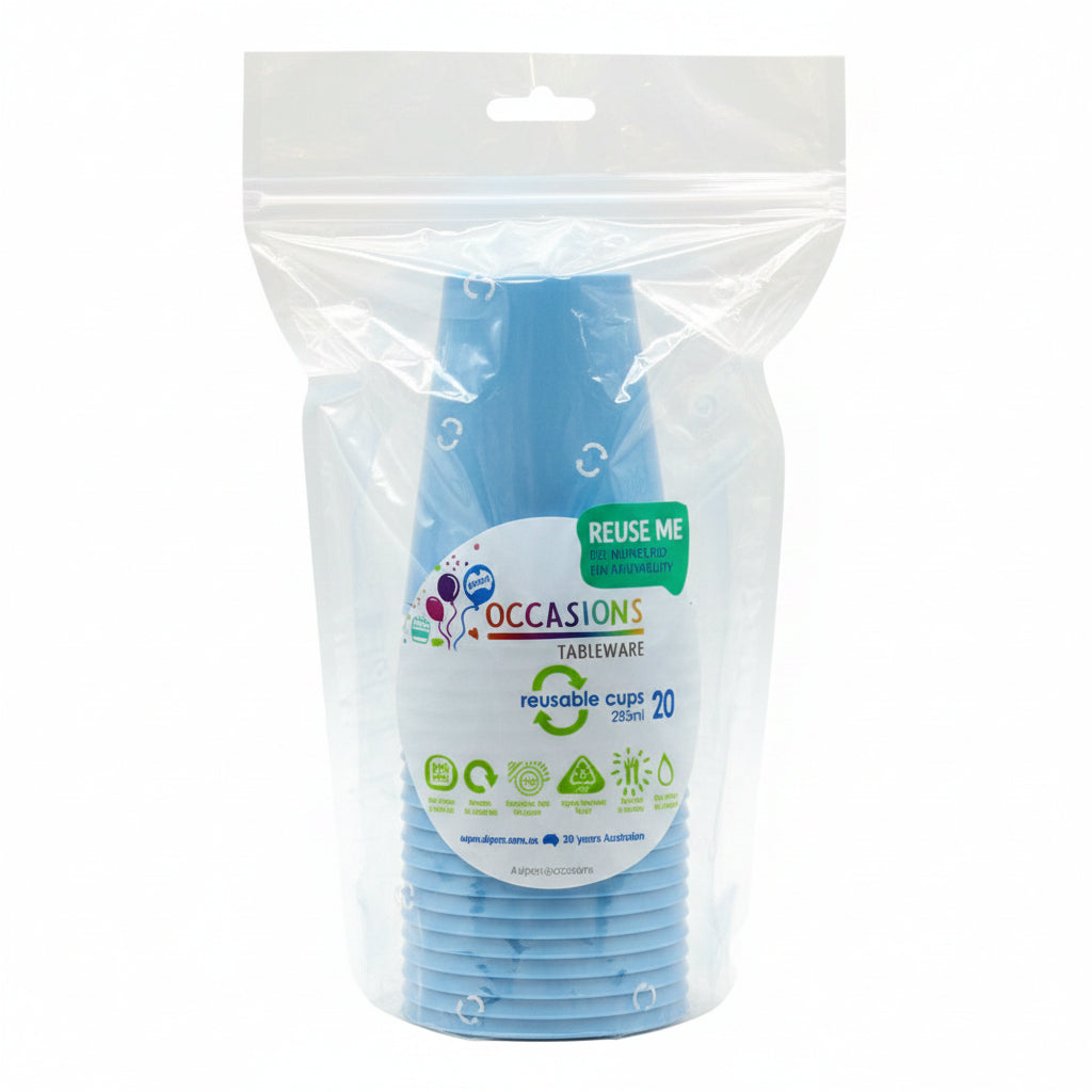 Light Blue Plastic Cups 285ml 20pk