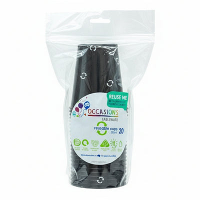 Black Plastic Cups 285ml 20pk