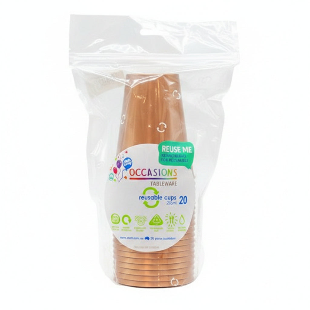 Rose Gold Plastic Cups 285ml 20pk
