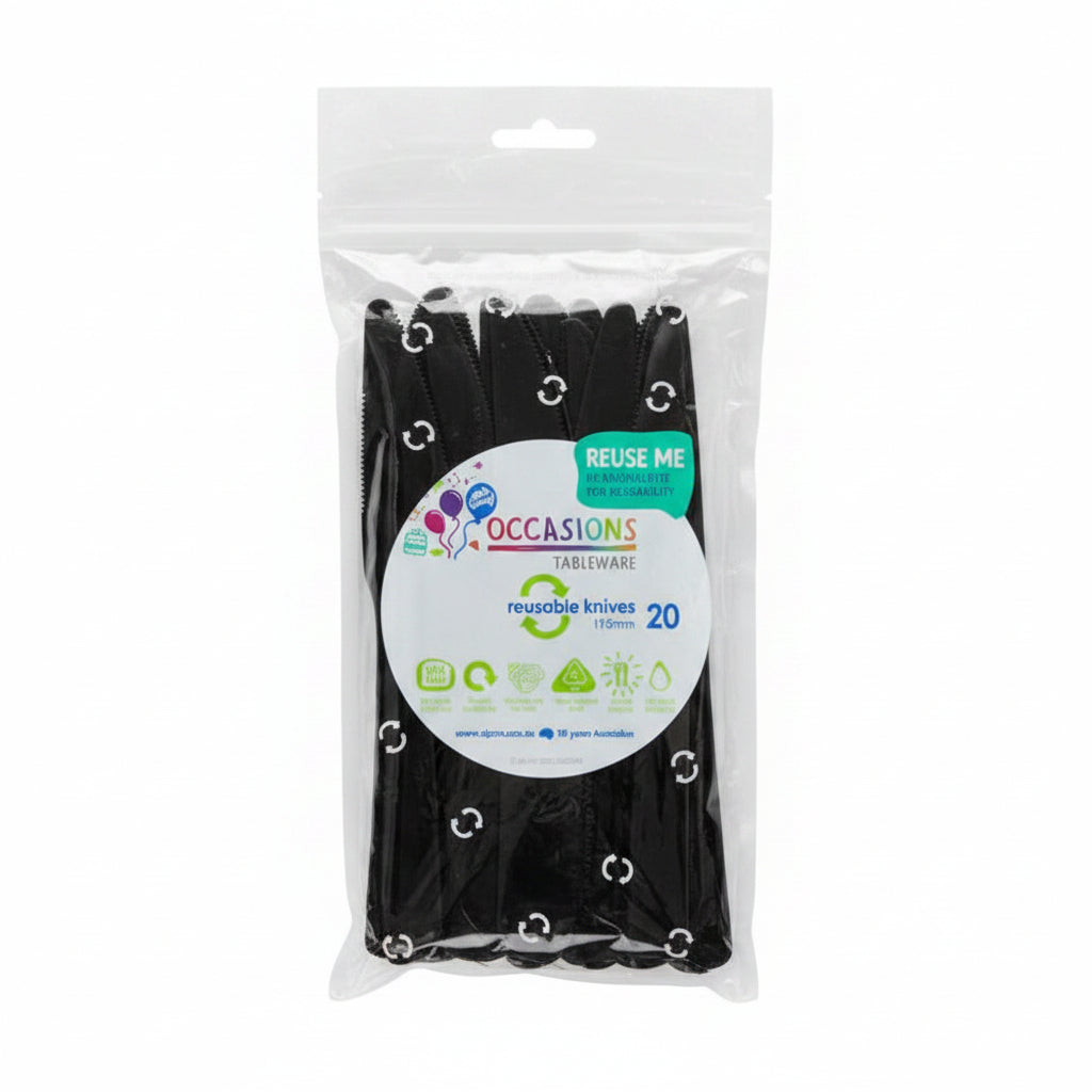 Black Plastic Knives 20pk