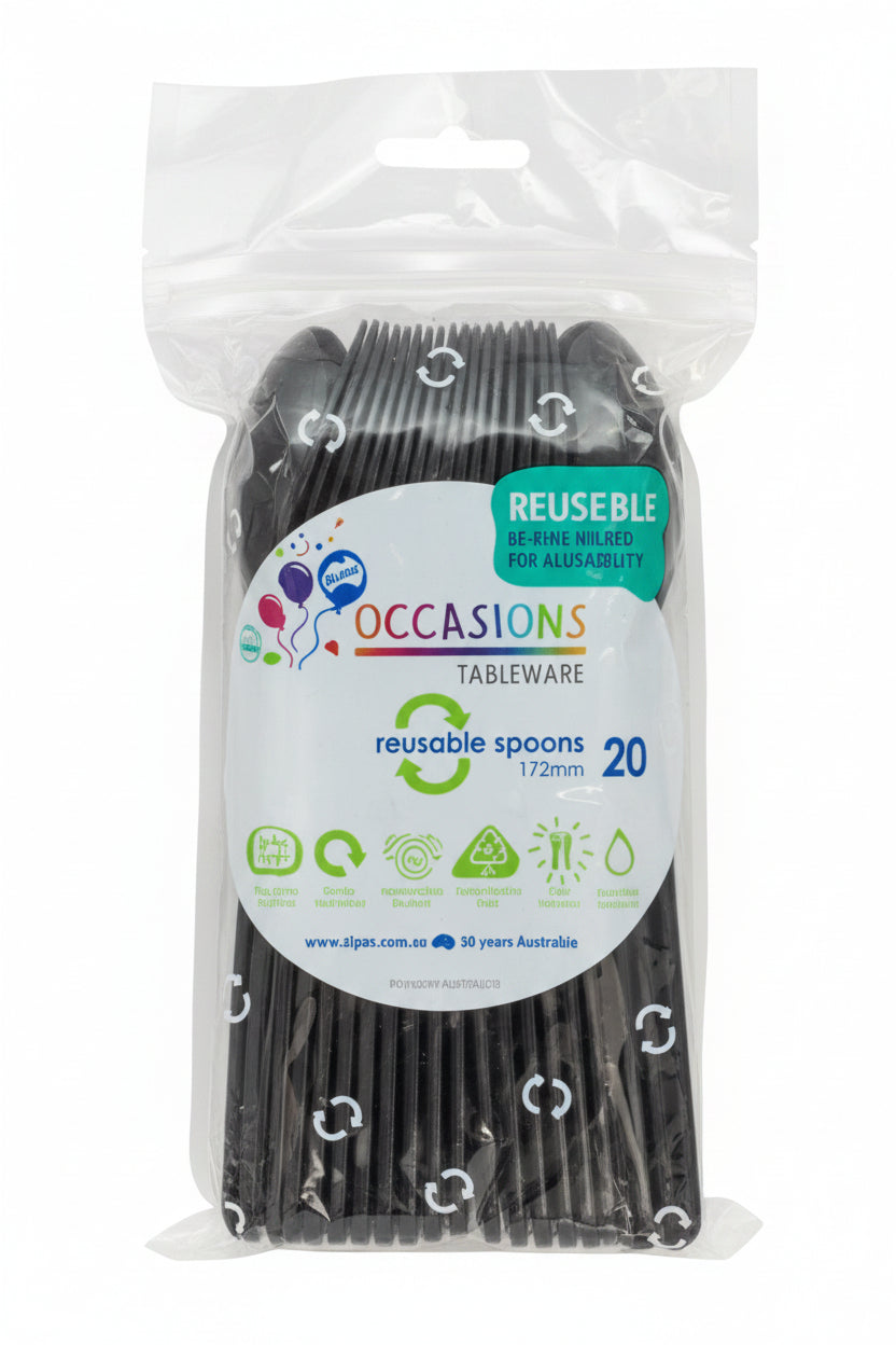 Black Plastic Spoons 20pk