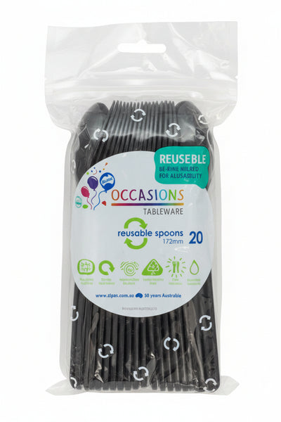 Black Plastic Spoons 20pk