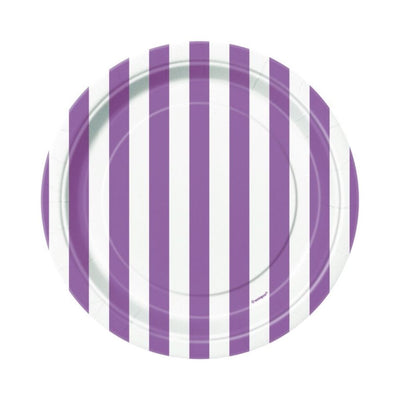 Pretty Purple Stripes Round Paper Plates 18cm 8pk
