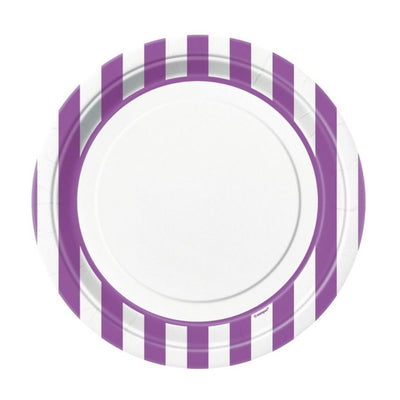 Pretty Purple Stripes Round Paper Plates 23cm 8pk