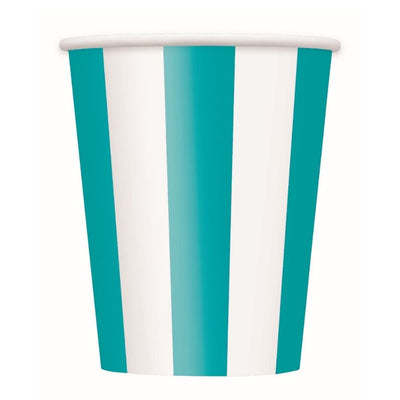 Caribbean Teal Stripes Paper Cups 355ml 6pk