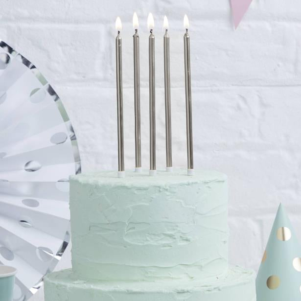 12pk 12cm Tall Silver Cake Candles
