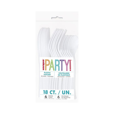 Bright White Assorted Reusable Plastic Cutlery 18pk