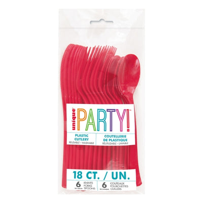Ruby Red Assorted Reusable Plastic Cutlery 18pk