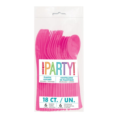 Hot Pink Assorted Reusable Plastic Cutlery 18pk