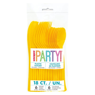 Sunflower Yellow Assorted Reusable Plastic Cutlery 18pk