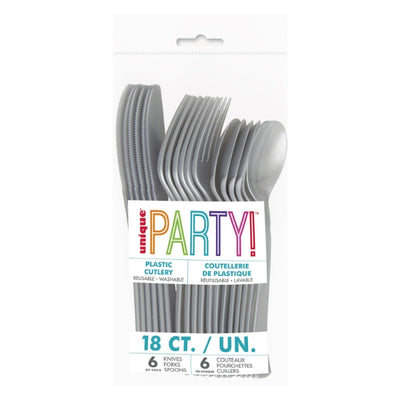 Silver Assorted Reusable Plastic Cutlery 18pk