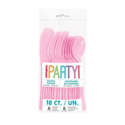 Lovely Pink Assorted Reusable Plastic Cutlery 18pk