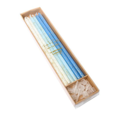 12pk Glitter Dipped Paste Blue Candles