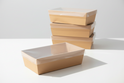 3pk Small Brown Grazing Box with Clear PET lid (255x155x80mm)