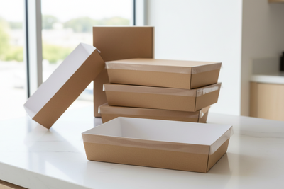 3pk Large Brown Grazing Box with Clear PET lid (560x255x80mm)