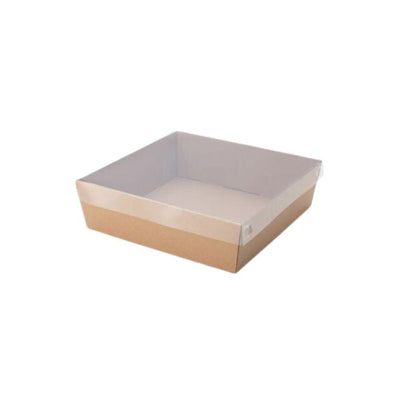 3pk Small Square Brown Grazing Box with Clear PET lid (180x180x80mm)