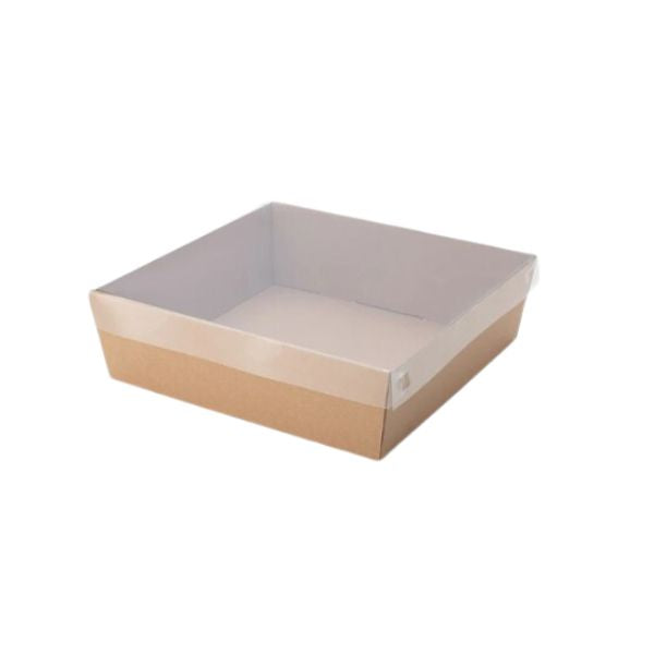 3pk Medium Square Brown Grazing Box with Clear PET lid (250x250x80mm)