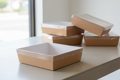 3pk Medium Square Brown Grazing Box with Clear PET lid (250x250x80mm)