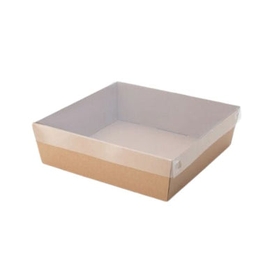 3pk Large Square Brown Grazing Box with Clear PET lid (280x280x80mm)