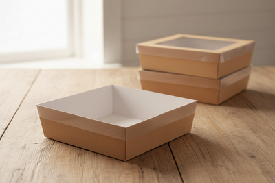 3pk Large Square Brown Grazing Box with Clear PET lid (280x280x80mm)