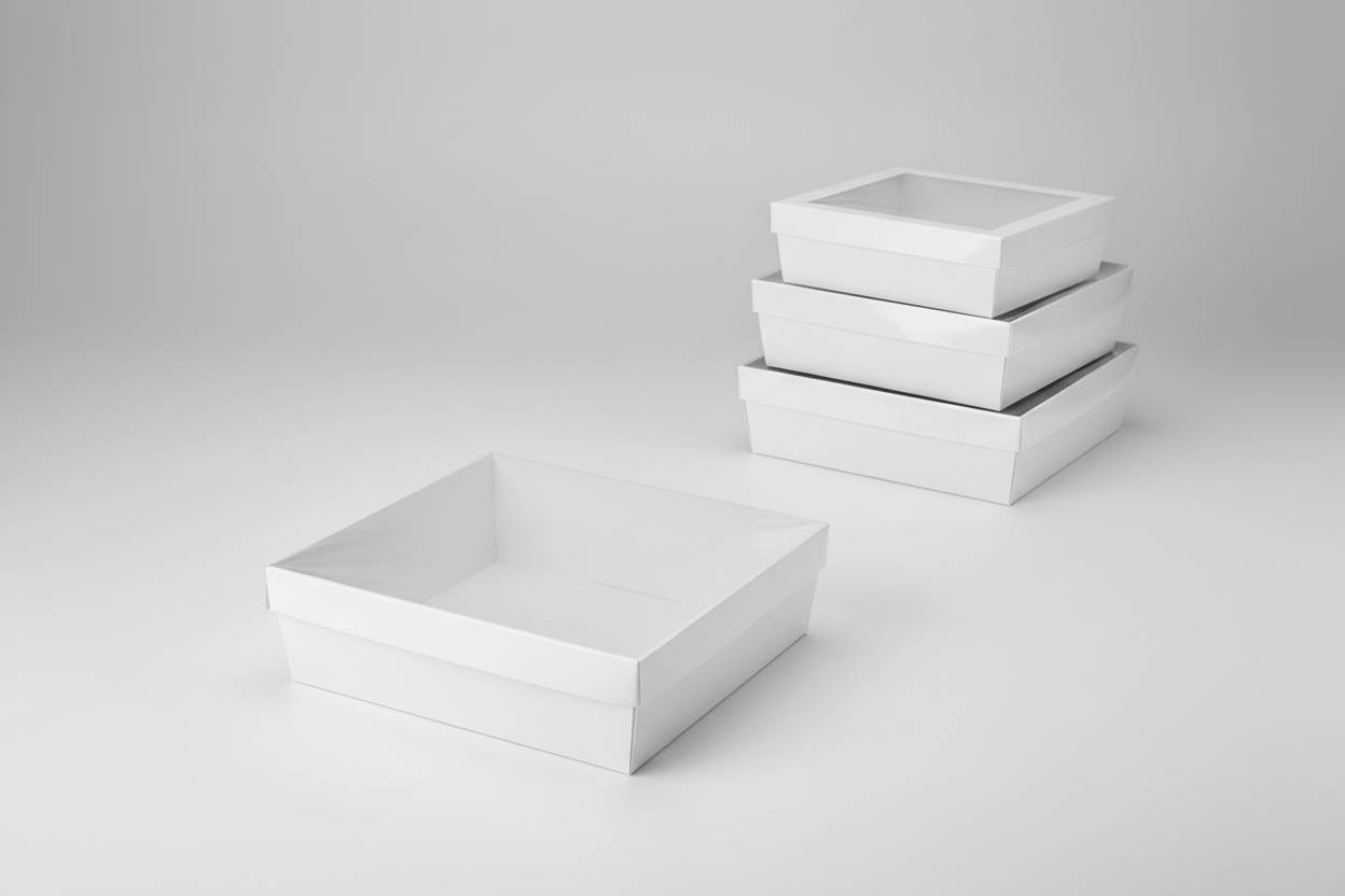 3pk Small Square White Grazing Box with Clear PET lid (180x180x80mm)