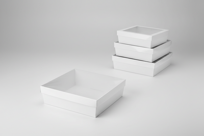 3pk Small Square White Grazing Box with Clear PET lid (180x180x80mm)