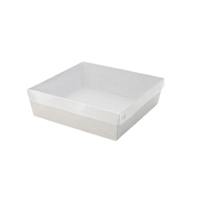 3pk Medium Square White Grazing Box with Clear PET lid (250x250x80mm)