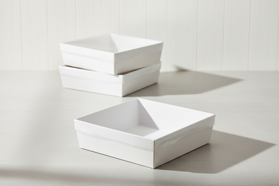 3pk Medium Square White Grazing Box with Clear PET lid (250x250x80mm)