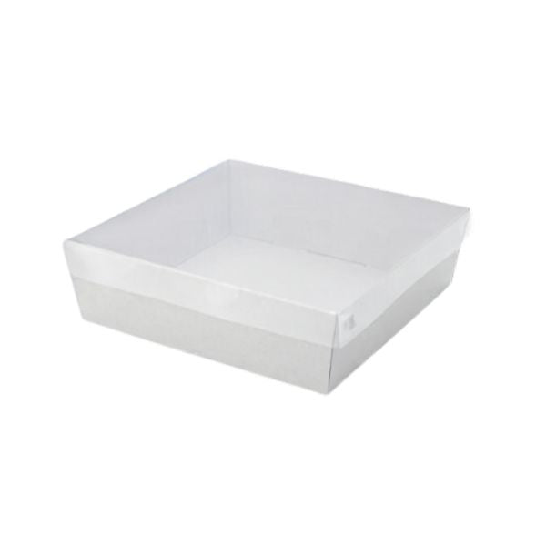 3pk Large Square White Grazing Box with Clear PET lid (280x280x80mm)