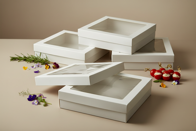 3pk Small Square White Grazing Box with Window Lid (180x180x80mm)