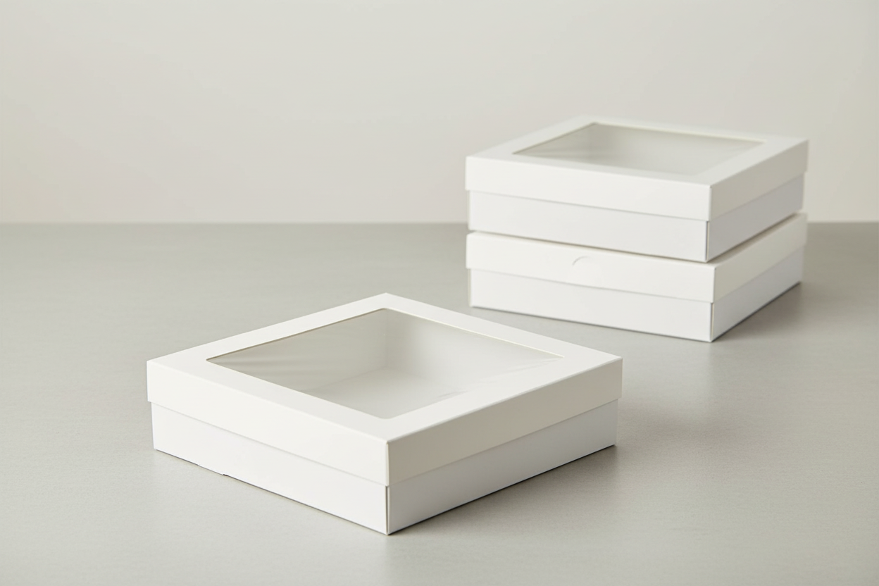 3pk Medium Square White Grazing Box with Window  Lid (250x250x80mm)