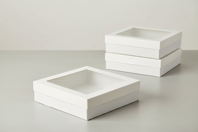 3pk Medium Square White Grazing Box with Window  Lid (250x250x80mm)